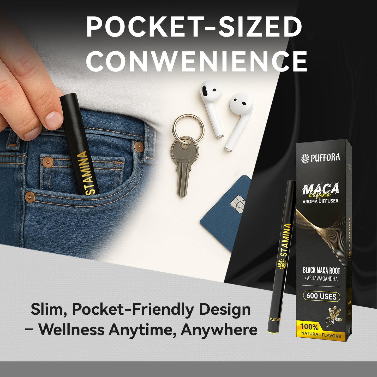 Herbal Diffuser Pen for Energy, Vitamin B12 & C, Maca Root + Ashwagandha – Plant-Based, Natural Alternative, Pocket Size, Berry Flavor, 600 Uses