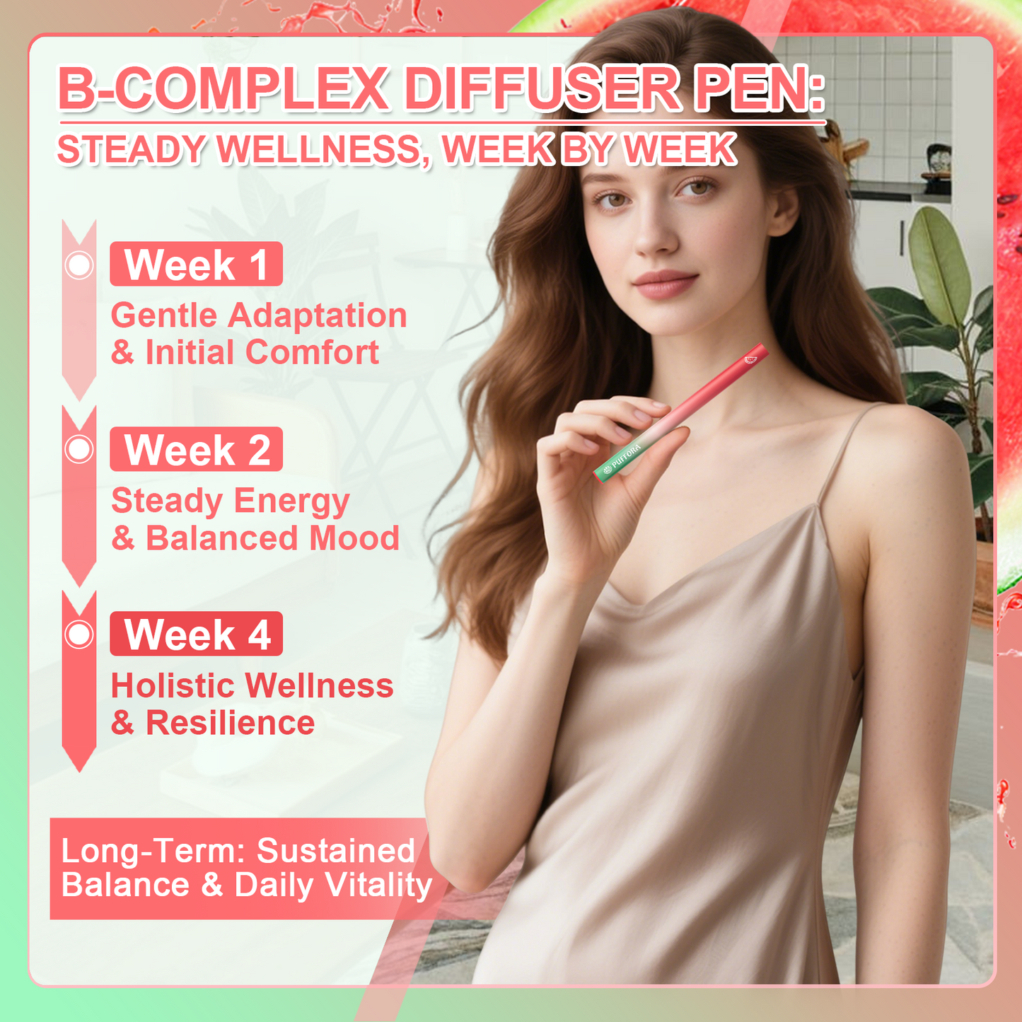 Vitamin B12 Diffuser Pen, Vitamin B12/B6/B1, Support for Energy & Focus Boost, Body Relaxation, Natural Alternative