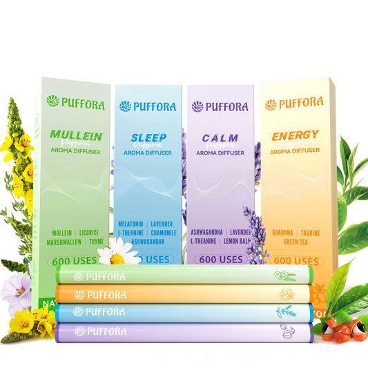 4-in-1 Herbal Diffuser Pen, Support for Lung Rest | Energy | Comfortable Sleep | Relaxed Feelings, Extracts of Mullein, Vitamin B12 | B6, Melatonin, Ashwagandha, Total 1200 Uses