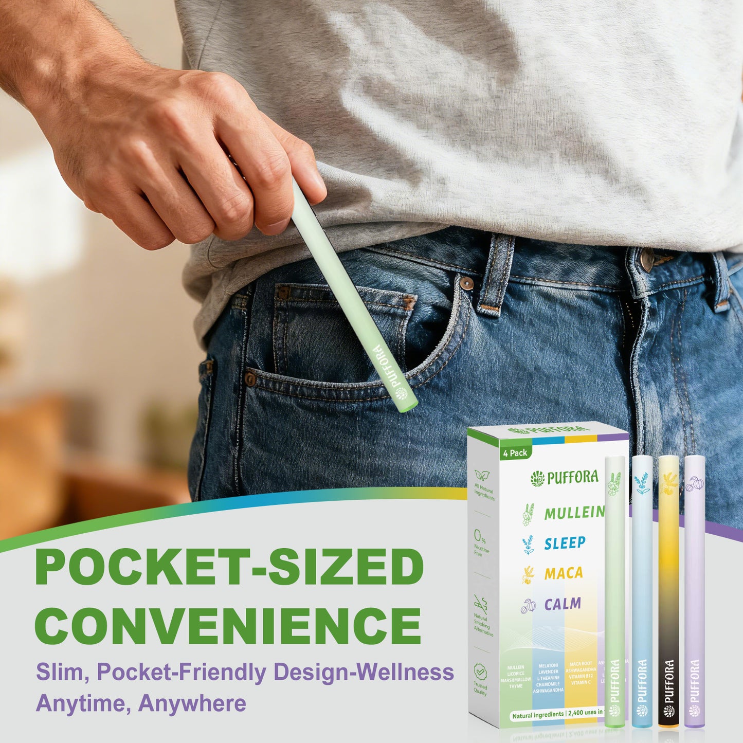 4-in-1 Wellness Herbal Diffuser, Lung Rest, Energy, Sleep & Relaxation, Natural Extracts, Mullein | Ashwagandha | Maca Root | Melatonin, 2400 Uses