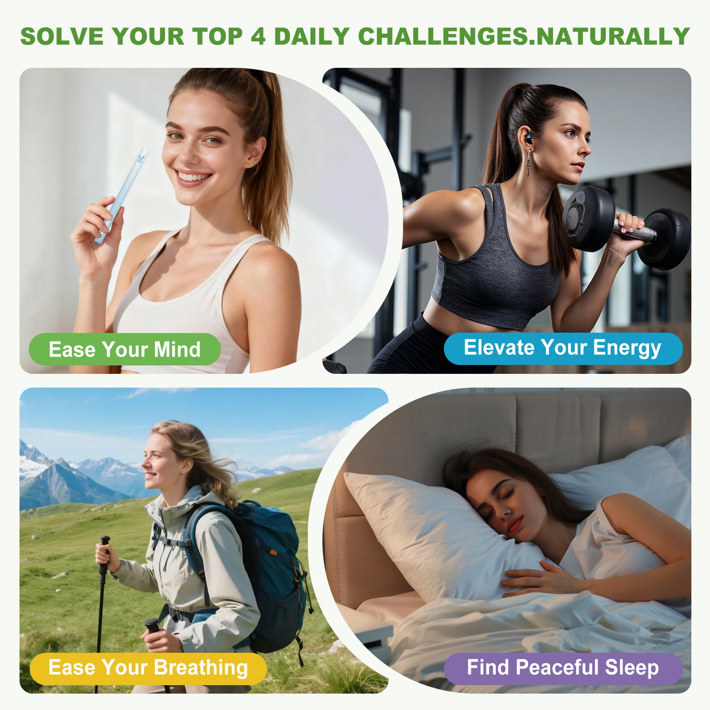 4-in-1 Wellness Herbal Diffuser, Lung Rest, Energy, Sleep & Relaxation, Natural Extracts, Mullein | Ashwagandha | Maca Root | Melatonin, 2400 Uses