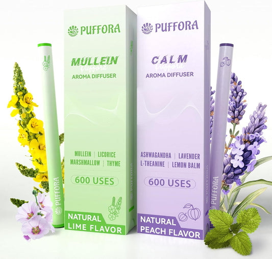 Herbal Diffuser Pen, 2 Pack, Support for Lung Rest & Relaxed Feelings, Dual-use, Extracts of Mullein | Ashwagandha, Fresh Breath, Natural Alternative - Total 1200 Uses