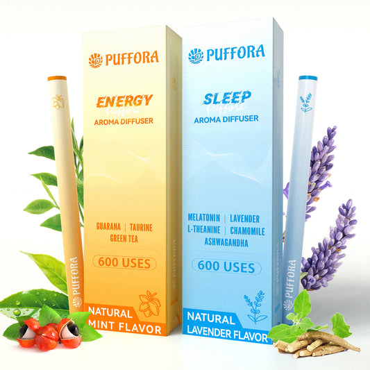 Puffora Herbal Diffuser Pen, 2 Pack, Support for Energy & Comfortable Sleep, Dual-use, Extracts of Melatonin, Vitamin B12 | B6, Natural Alternative - Total 1200 Uses