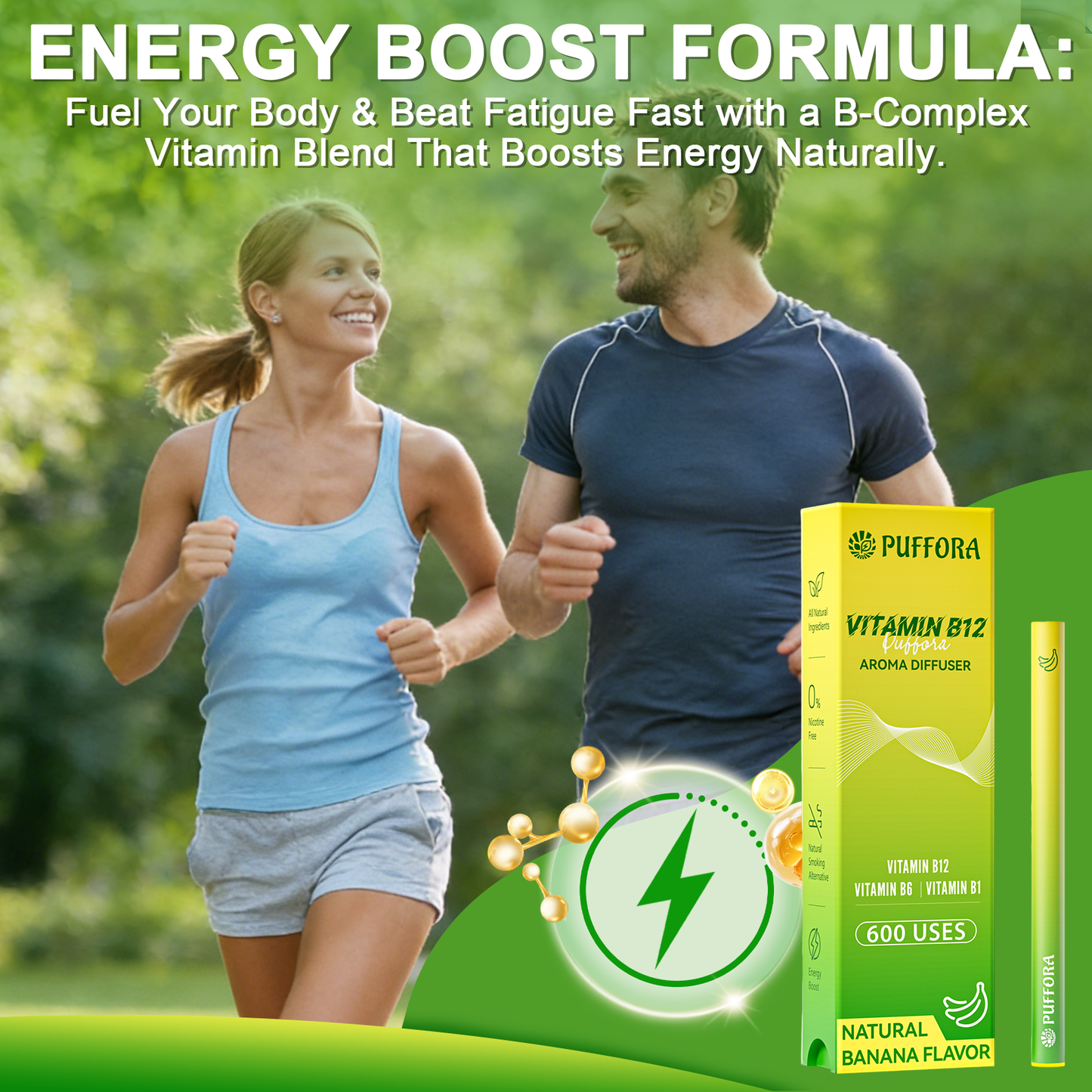 Vitamin B12 Diffuser Pen, Vitamin B12/B6/B1, Support for Energy & Focus Boost, Body Relaxation, Natural Alternative