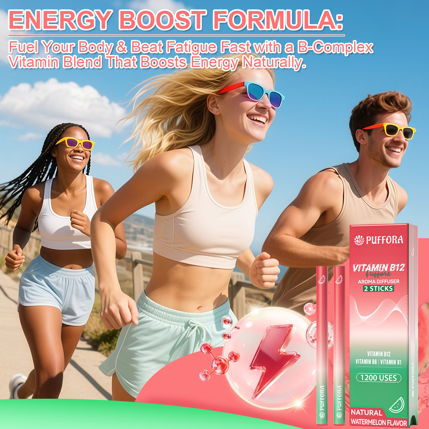 Vitamin B12 Diffuser Pen, Vitamin B12/B6/B1, Support for Energy & Focus Boost, Body Relaxation, Natural Alternative