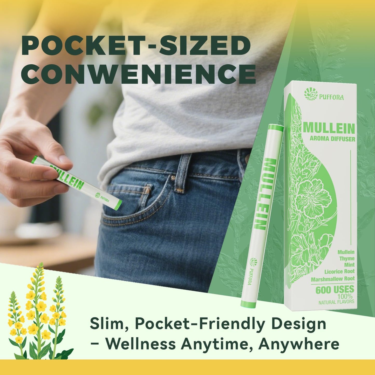 Herbal Diffuser Pen for Lung Rest and Oral Air Freshening with Extracts of Mullein, Marshmallow Root, Licorice Root | Plant-Based Relaxing Blend